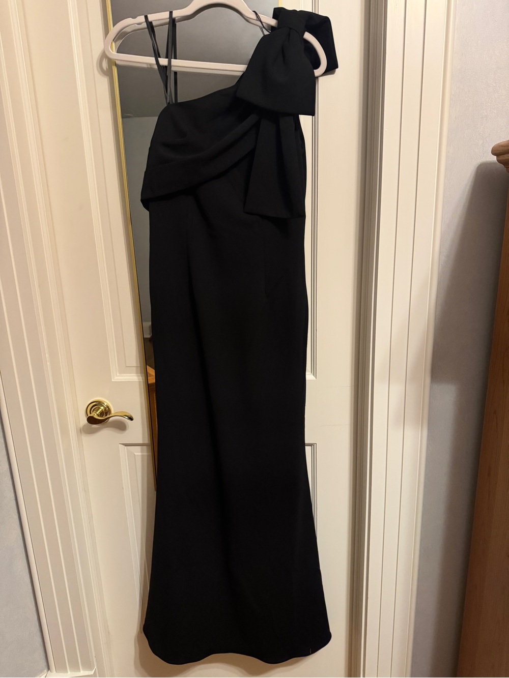 Adrianna Papell Black One-Shoulder Gown with Bow Accent